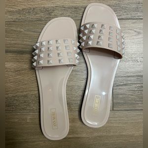 Nude Studded Jelly Slides